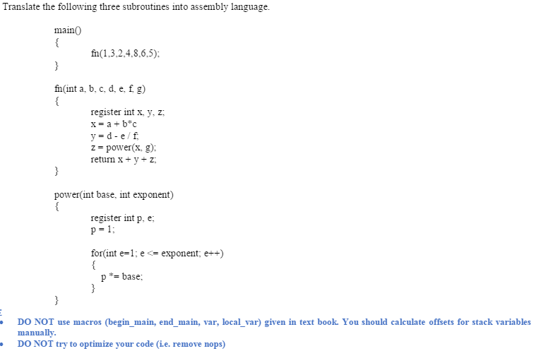 Translate The Following Three Subroutines Into Ass Chegg Com