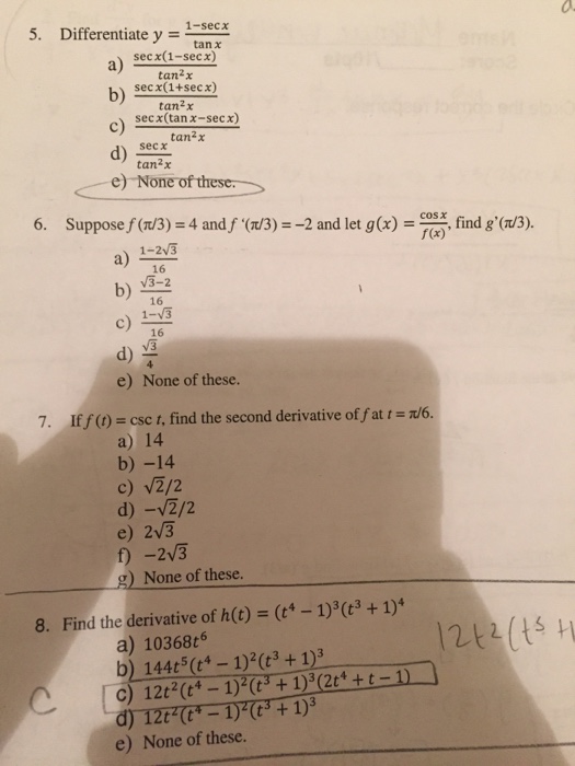 Solved Differentiate Y 1 Sec X Tan X Sec X 1 Sec X Ta Chegg Com