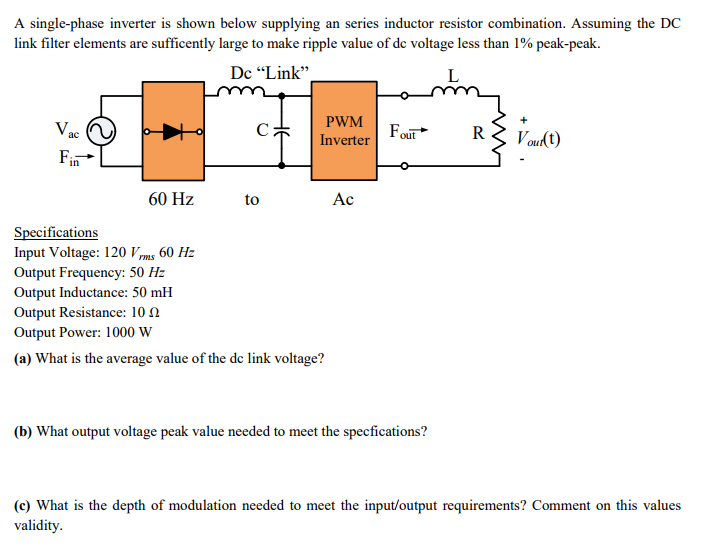 A 3-phase PWM inverter is shown below supplying an