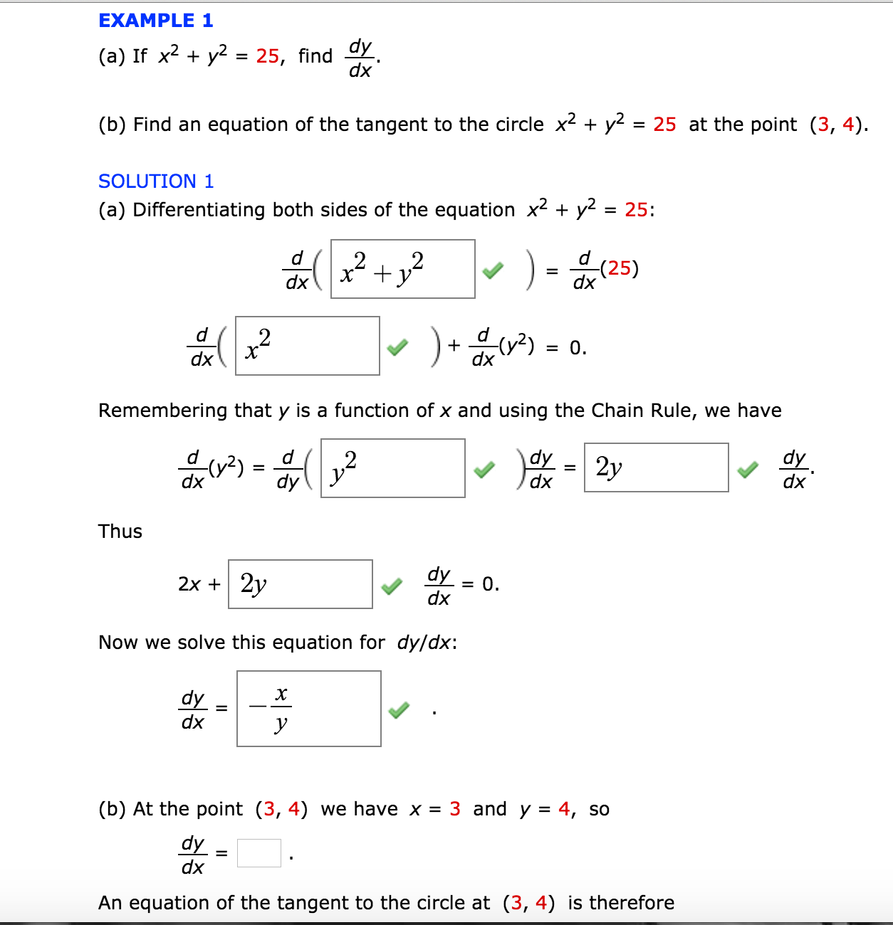 Solved Example 1 A If X2 Y2 25 Find Dy Dx B Find An Chegg Com