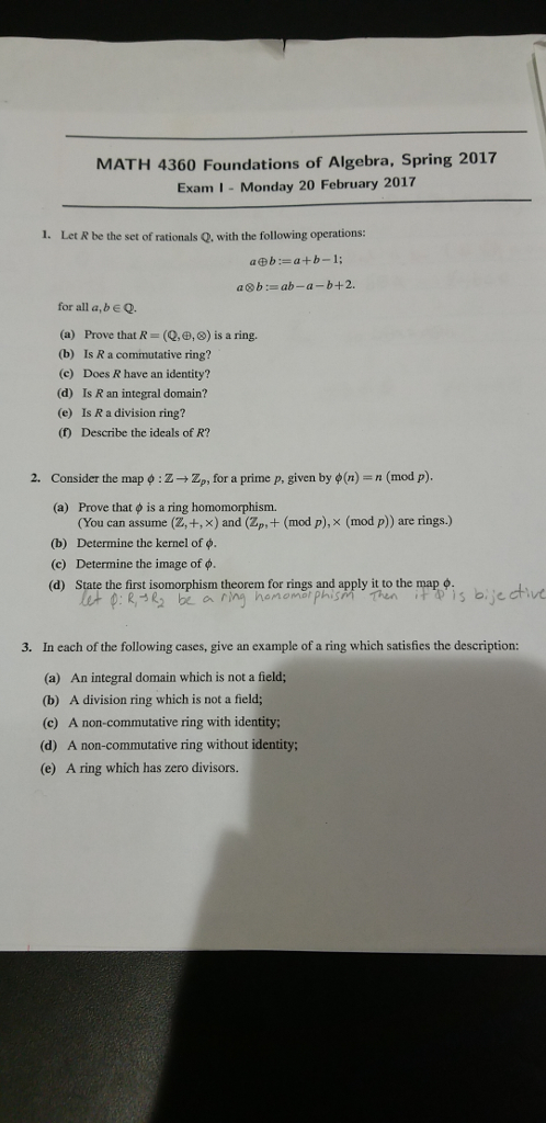 MATH Foundations ... Exam 4360 Solved: Of 2017 Algebra, Spring