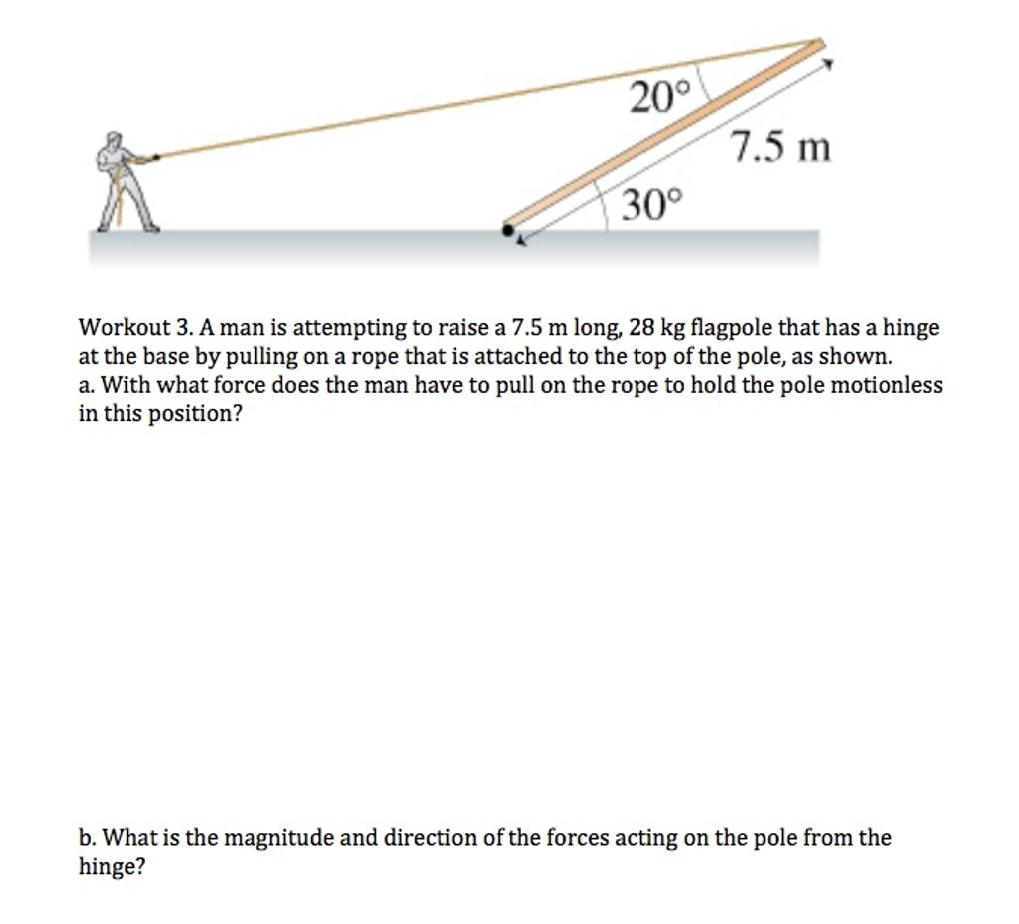 Solved A flag pole is stabilized using a rope as shown. On a