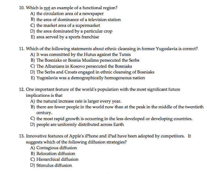 Solved 10 Which Is Not An Example Of A L Region A The Chegg Com