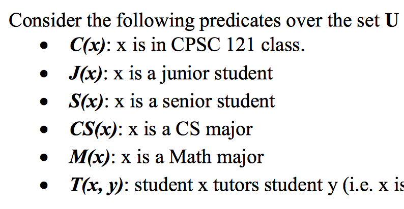 Solved Consider The Following Predicates Over The Set U Chegg Com