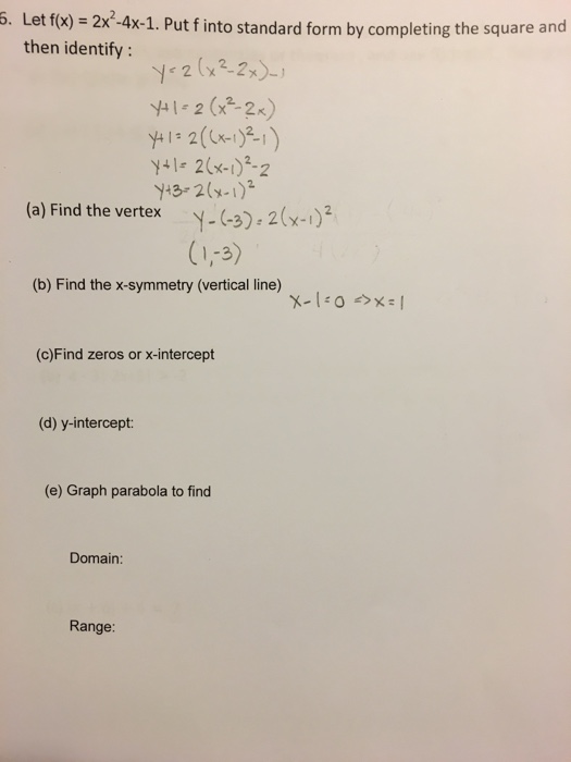 Solved Let F X 2x 2 4x 1 Put F Into Standard Form By Chegg Com