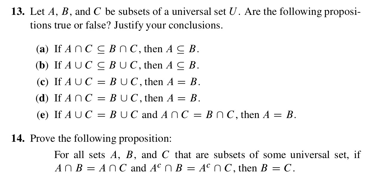 Solved 13. Let A, B, and C be subsets of a universal set U.