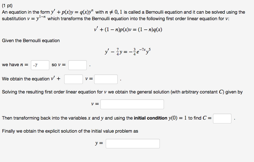 Solved 1 Pt An Equation In The Form Y P X Y Q X Y Chegg Com