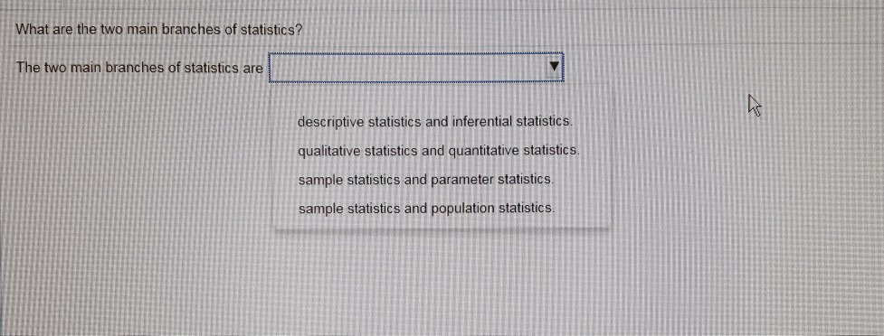 Solved What are the two main branches of statistics?f he two 