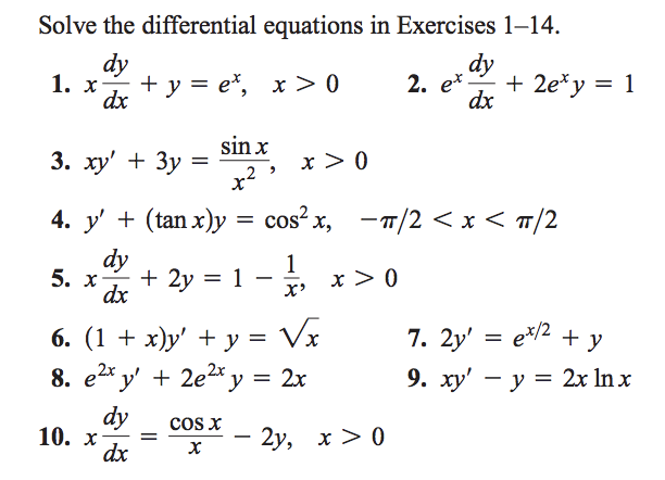 Solve The Differential Equations In Exercises 1 14 Chegg Com