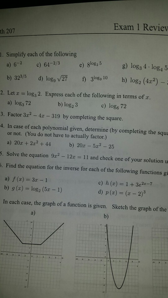 Solved Exam 1 Review Th 7 1 Simplify Each Of The Follo Chegg Com
