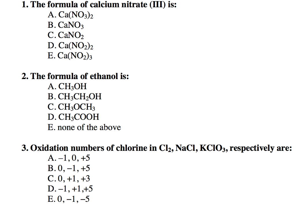 Solved 1 The Formula Of Calcium Nitrate Iii Is A Chegg Com