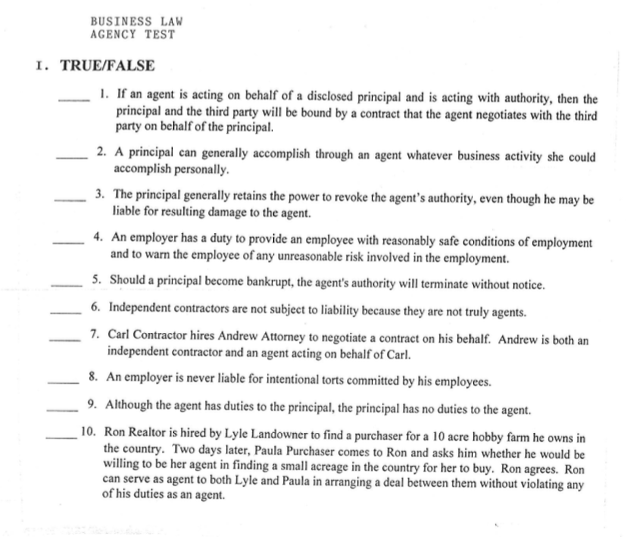 Example Of A College Essay Paper Business Law Agency Test I Truefalse I If An Agent Is Acting Should The Government Provide Health Care Essay also High School Admission Essay Examples Solved Business Law Agency Test I Truefalse I If An Ag High School Admission Essay Samples