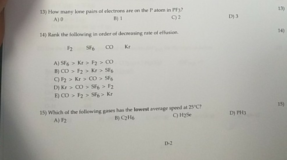 Solved 13) 13) How Many Lone Pairs Of Electrons Are On Th