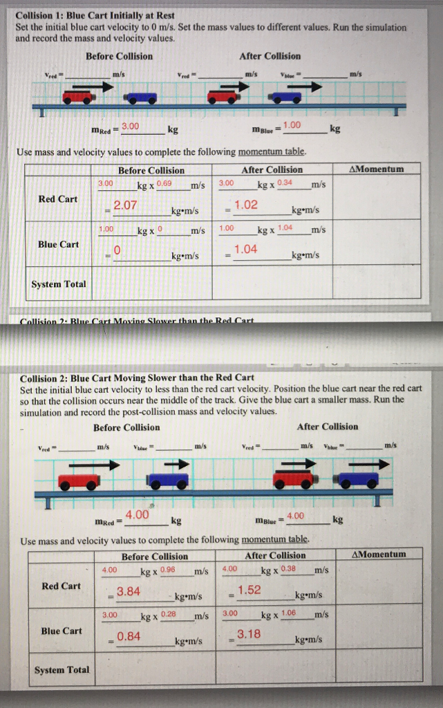 Solved inelasticCollisions (page 1 of 2) Collision 1: Blue | Chegg.com
