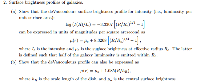 Solved 2 Surface Brightness Profiles Of Galaxies A Sh Chegg Com