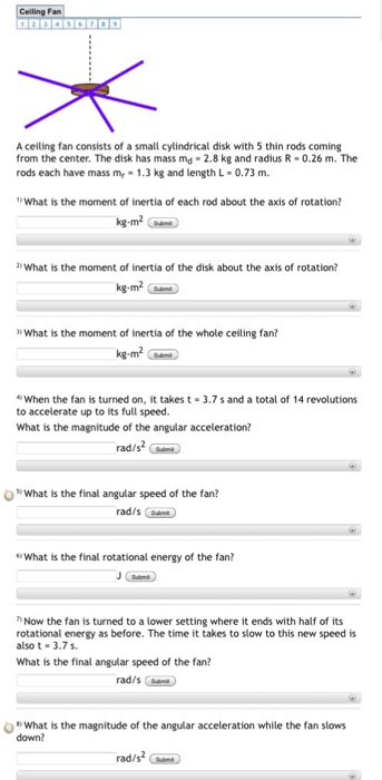 Solved A Ceiling Fan Consists Of A Small Cylindrical Disk