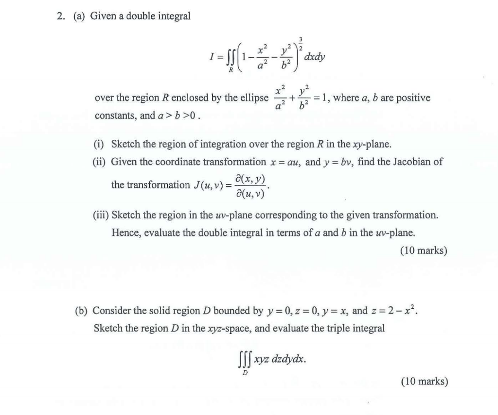 Solved 2 A Given A Double Integral Xy 2 Over The Reg Chegg Com