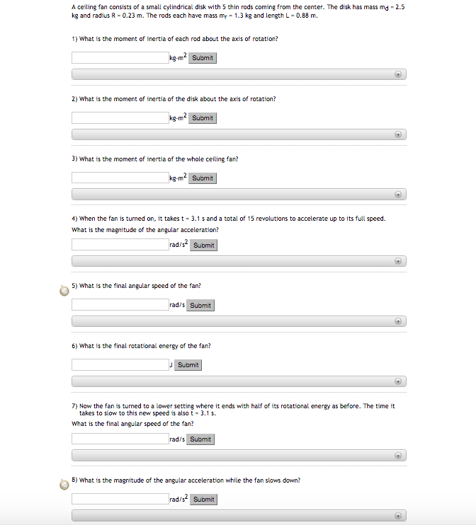 Solved A Ceiling Fan Consists Of A Small Cylindnca Disk