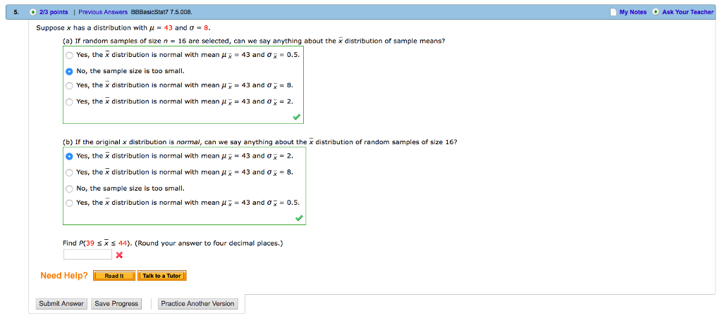 Solved Suppose X Has A Distribution With Mu 43 And Sigm Chegg Com