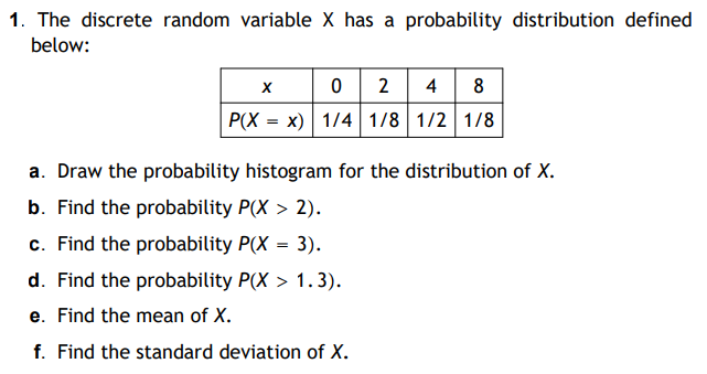 Solved 1 The Discrete Random Variable X Has A Probabilit Chegg Com