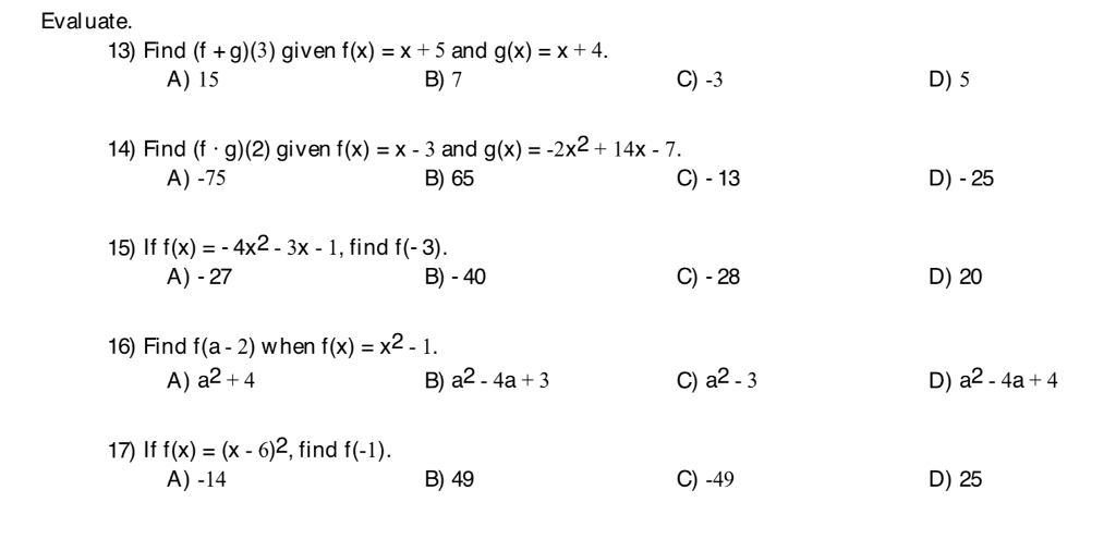 Evaluate 13 Find Fg 3 Given F X X 5 And G X X Chegg Com