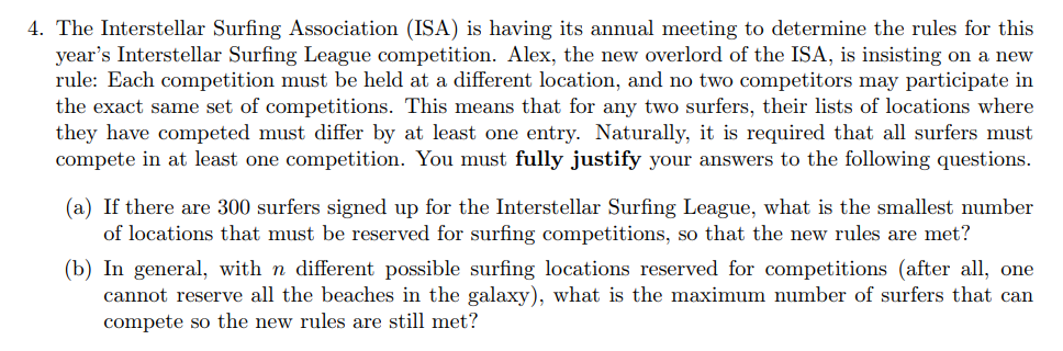 Solved 4 The Interstellar Surfing Association Isa Is H