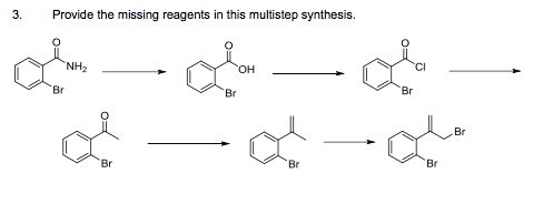 3. Provide the missing reagents in this multistep synthesis. NH2 OH Br Br Br Br Br Br Br