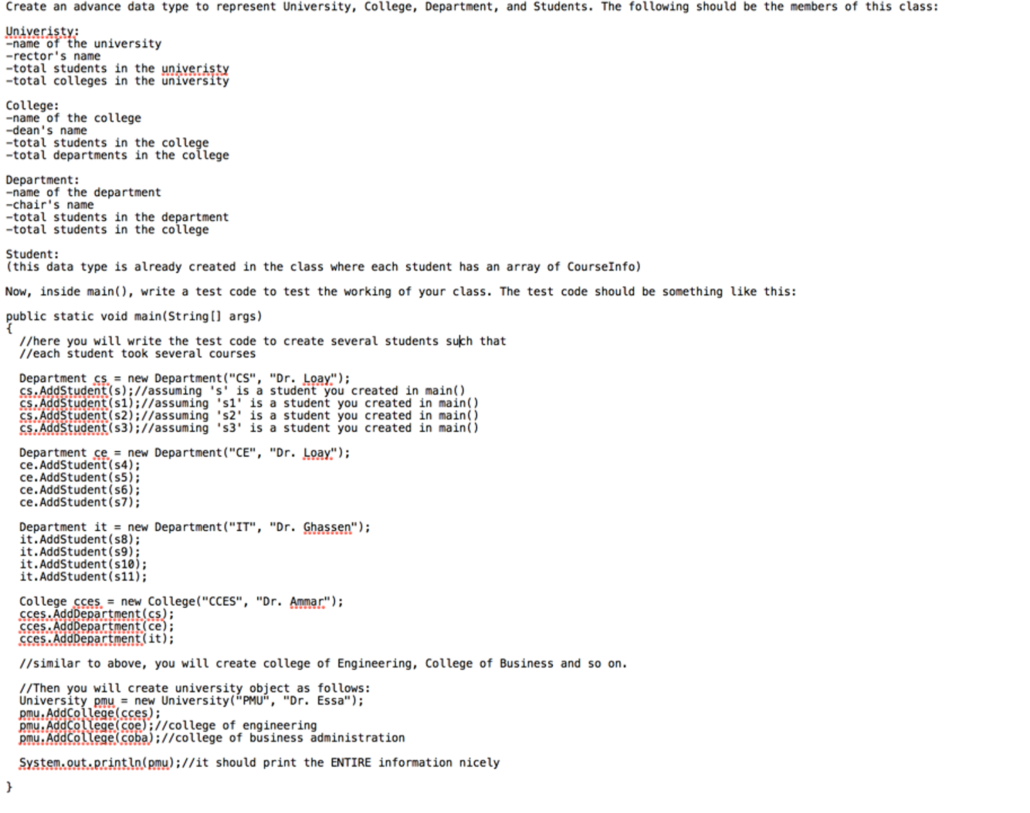 Create An Advance Data Type To Represent Universit Chegg Com