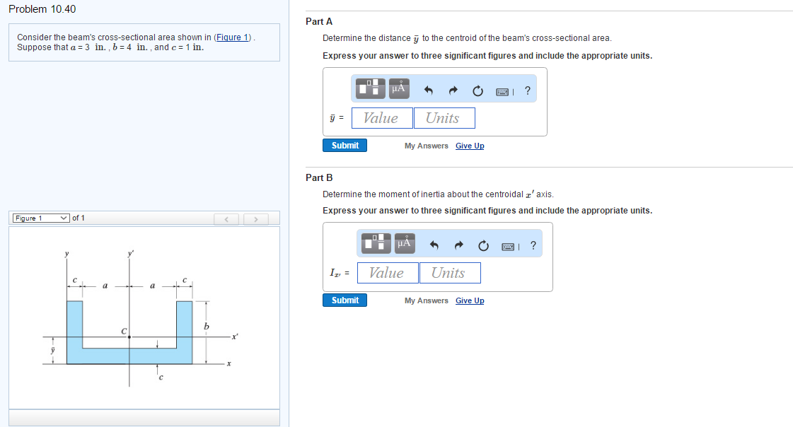 Part A Determine the distance y ¯ to the centroid of the beam's cross-sectional area. Express your...