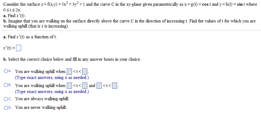 Solved Consider The Surface Z F X Y 5x2 3y2 1 And Chegg Com