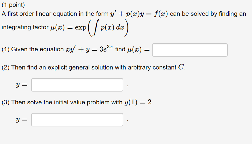 Solved 1 Point A First Order Linear Equation In The For Chegg Com