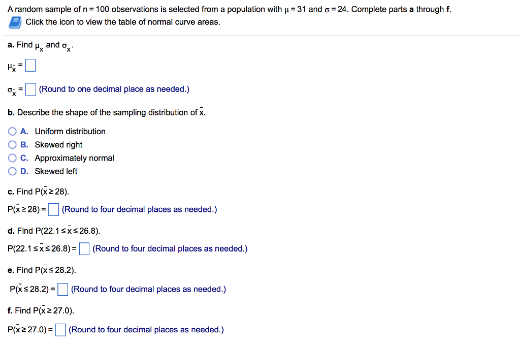 Solved A Random Sample Of N 100 Observations Is Selecte Chegg Com