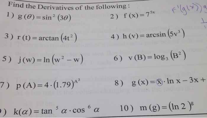 Solved Find The Derivatives Of The Following 1 G Theta Chegg Com