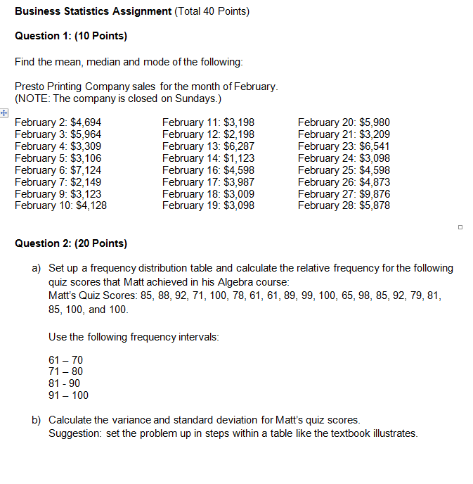 Business statistics assignment answers 83f