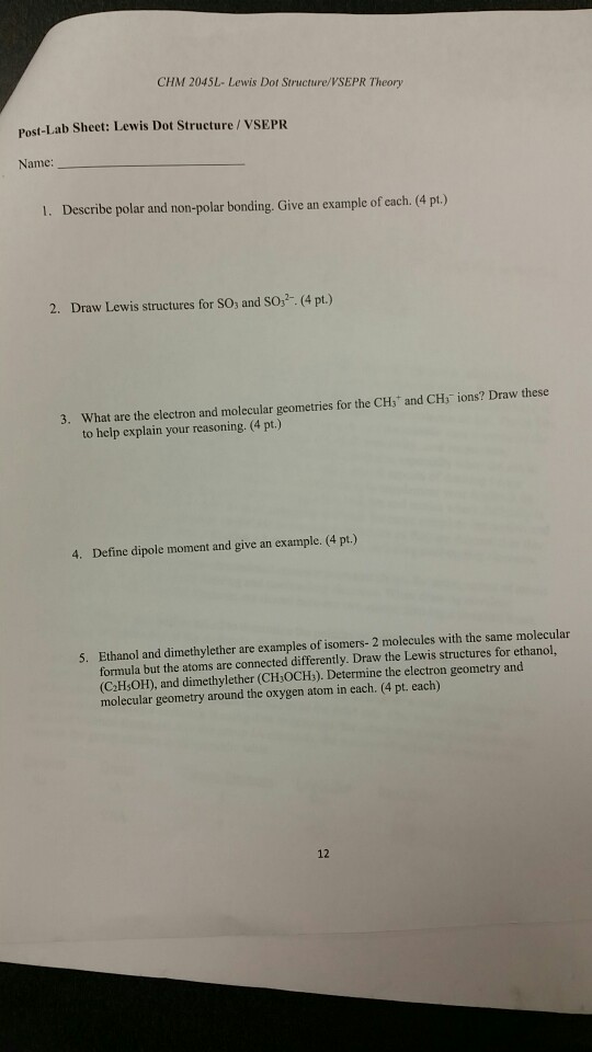 2045L- Solved: Dot Structure/VSEPR ... CHM Post-L Theory Lewis