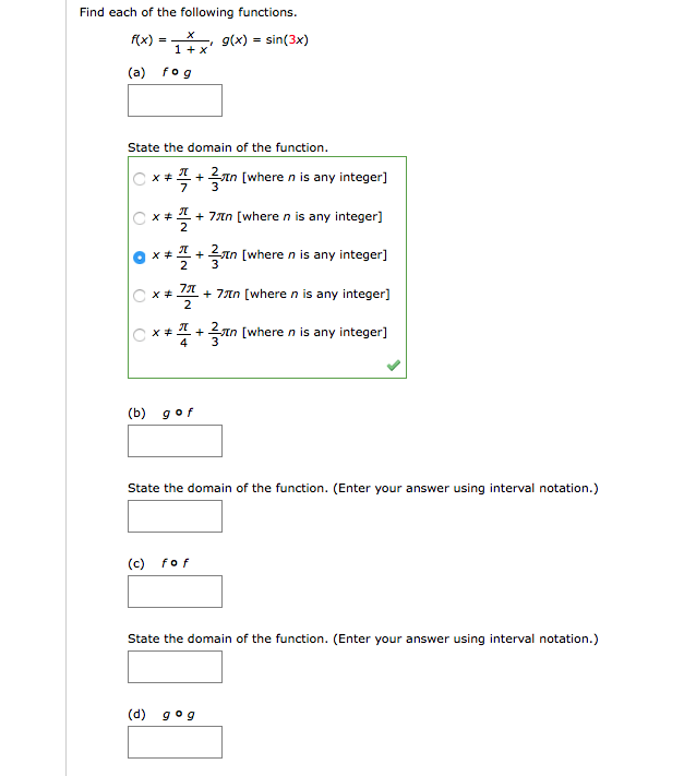 Find Each Of The Following Functions F X G X Chegg Com