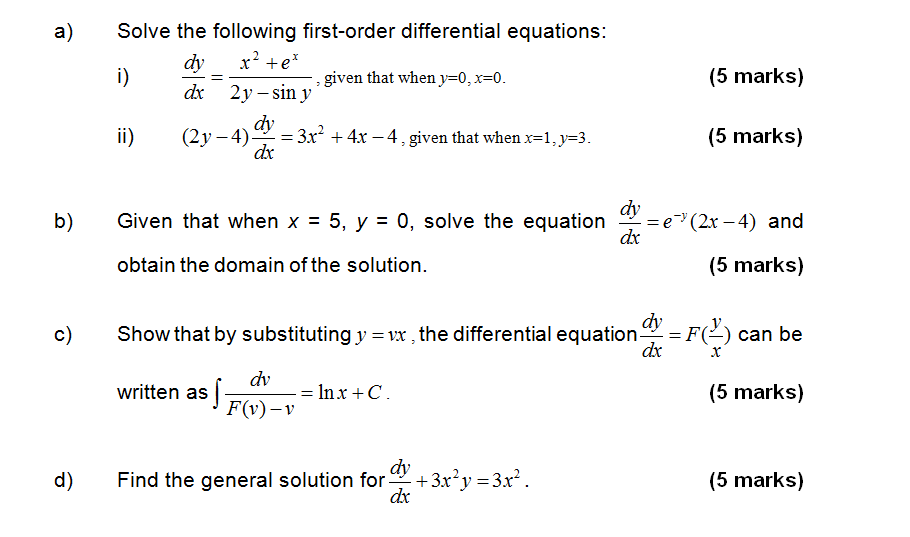 A Solve The Following First Order Differential Chegg 