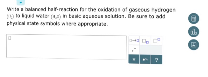Write a balanced half-reaction for the oxidation of hydrogen peroxide image