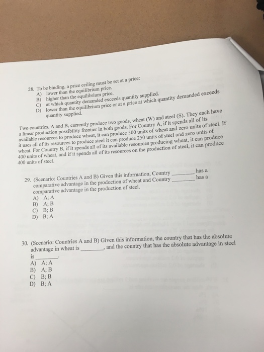 Solved 28 To Be Binding A Price Ceiling Must Be Set At