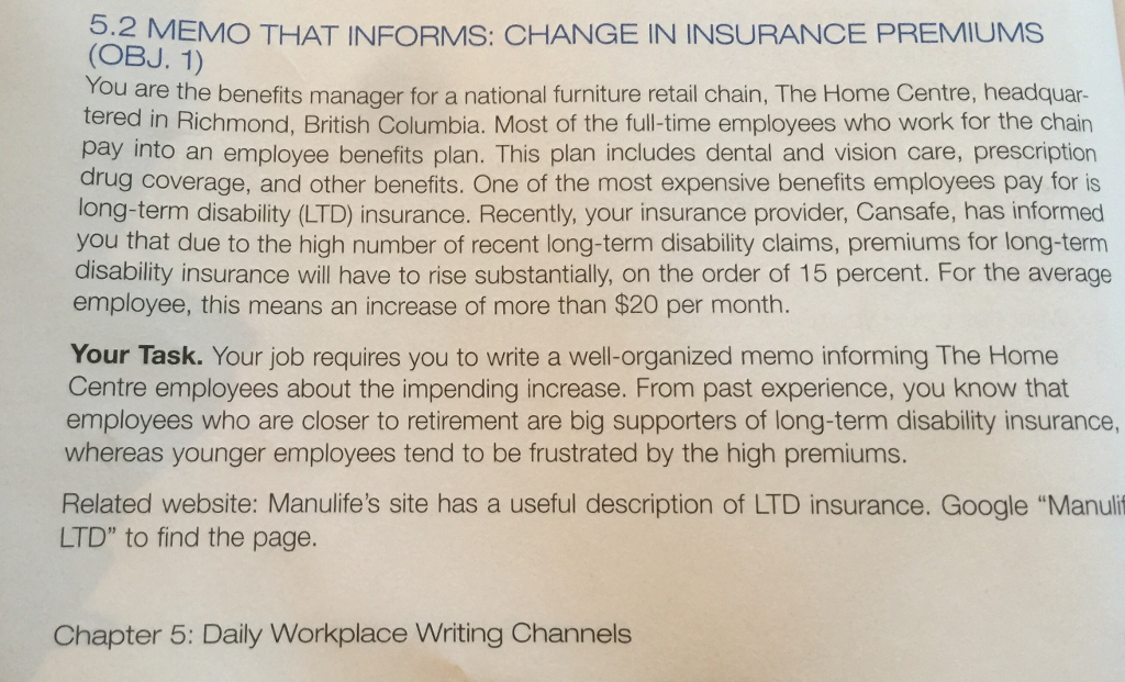 Solved 5 2 Memo That Informs Change In Insurance Premium Chegg Com