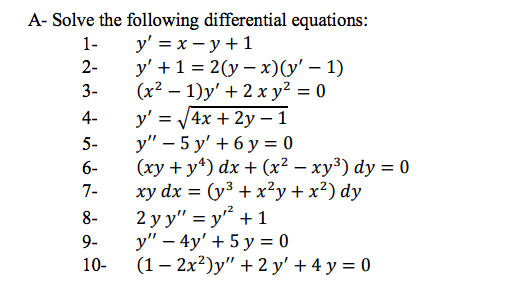 Solve The Following Differential Equations Y X Y 1 Y 1 2 Y X Y 1 X 2 L Y 2 X Y 2 0 Y