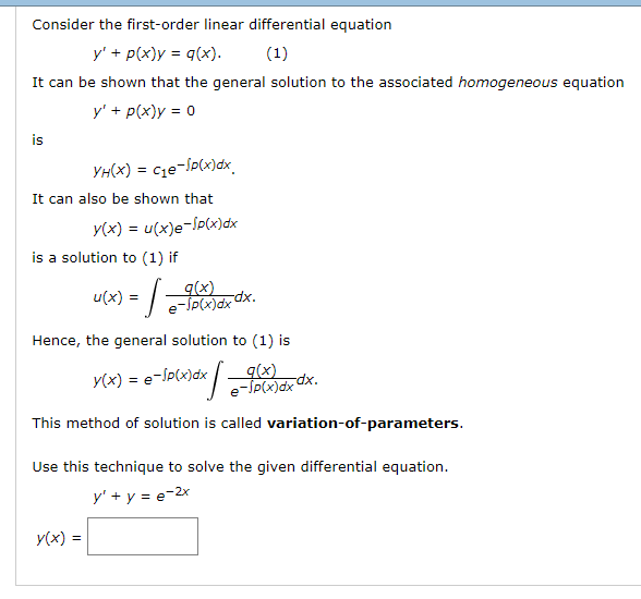 Solved Consider The First Order Linear Differential Equation Chegg Com