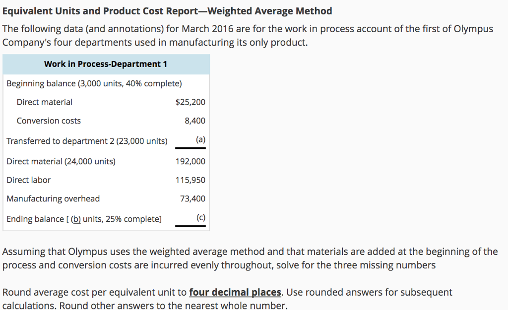 Question & Answer: Equivalent Units and Product Cost Report-Weighted Average Method The following data (and annotations) for March 2016 are for the work in proc..... 1