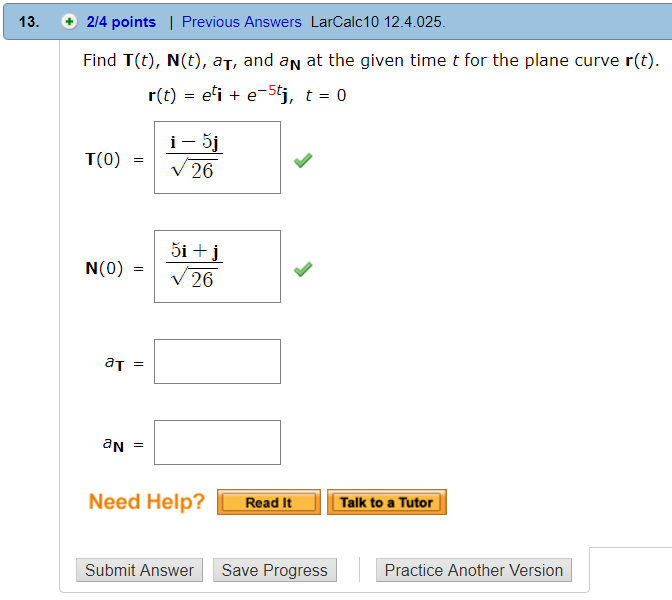 Solved Find T T N T At And An At The Given Time T Fo Chegg Com