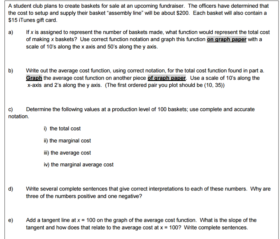 Solved A Student Club Plans To Create Baskets For Sale At Chegg Com