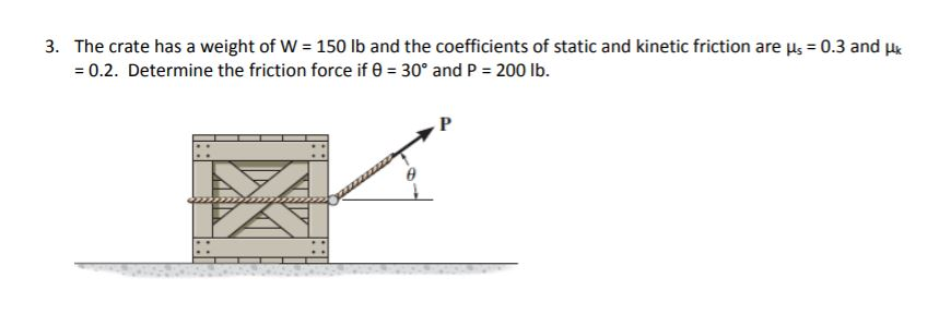 Solved 3 The Crate Has A Weight Of W 150 Lb And The Co Chegg Com