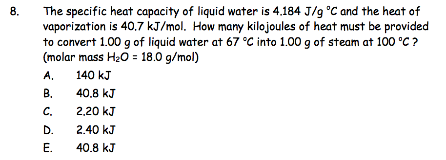 Solved The Specific Heat Capacity Of Liquid Water Is 4 18 Chegg Com