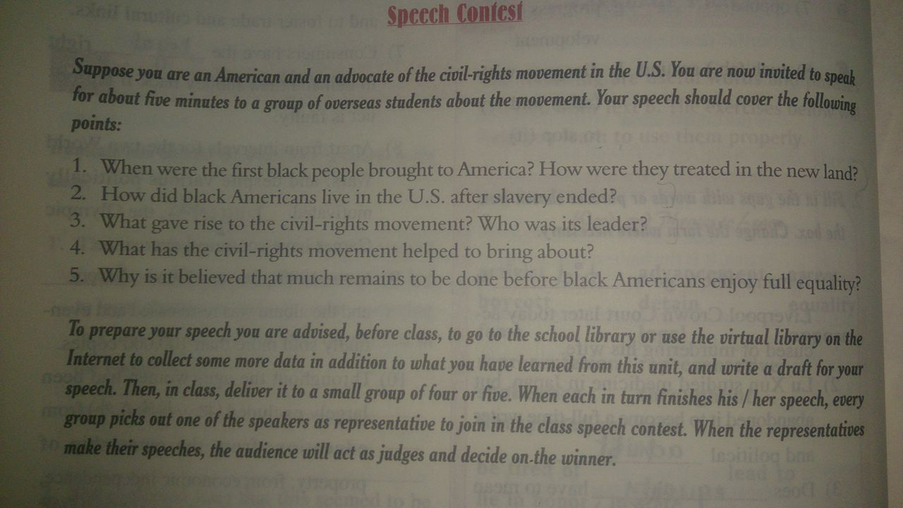1984 Essay Thesis Speech Contest Suppose You Are An American And An Advocate Of The Civil Rights Movement Persuasive Essay Topics High School also Persuasive Essay Thesis Solved Write An Essay Of Maximum Words Please No Pli Science And Literature Essay