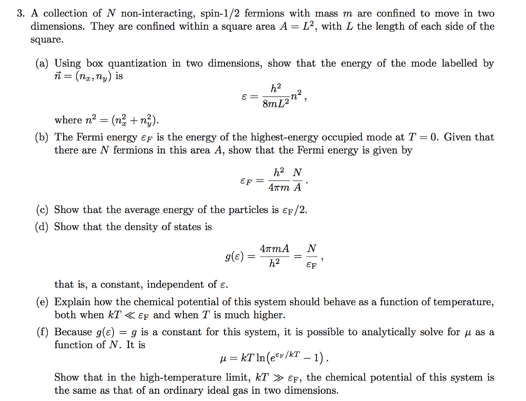 Solved 3 A Collection Of N Non Interacting Spin 1 2 Fer Chegg Com