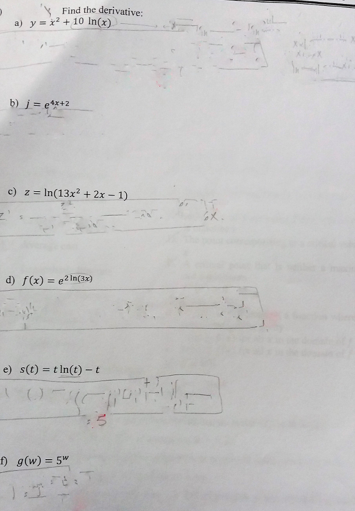 Solved Find The Derivative Y X 2 10 Ln X J E 4x Chegg Com